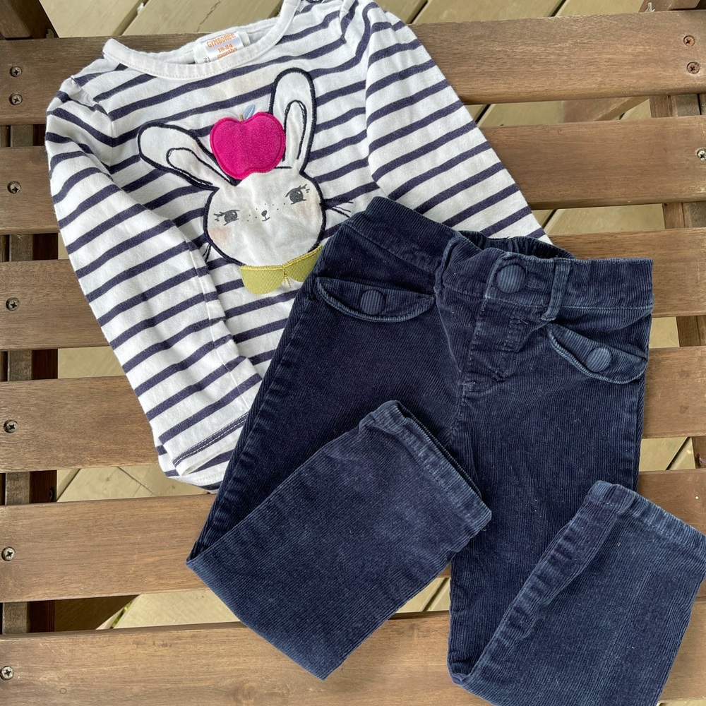 Gymboree Navy Corduroys with Bunny Top 24m